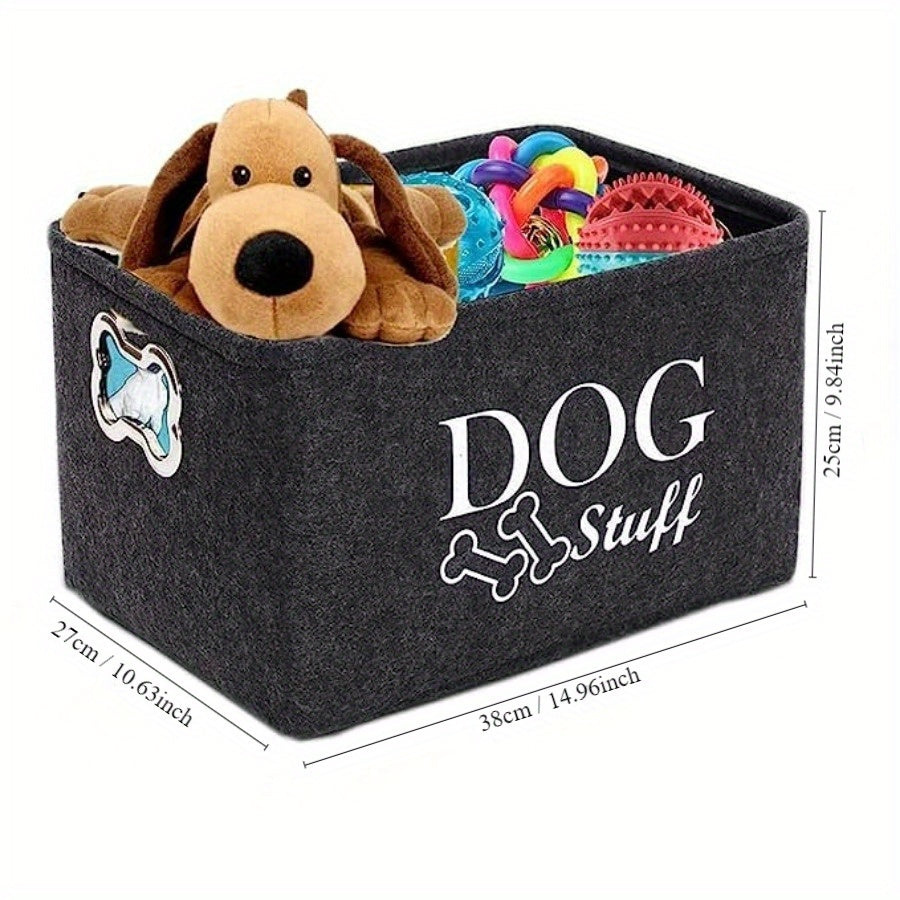 Pet Toy Storage Box Felt Organizer - Spacious Dog Toy Bin for Toys Blankets & Accessories, Durable Polyester Basket for All Dog Breeds, Stylish Home Pet Supply Storage Solution