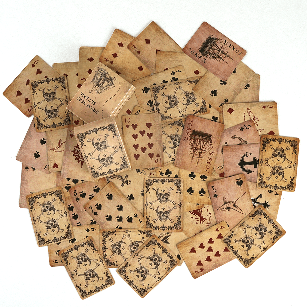54-Card Vintage Playing Cards Deck Skeleton Pirate Ship Design Poker Cards for Family Board Games Parties Game Night – Unique Retro Style Card Game Gift