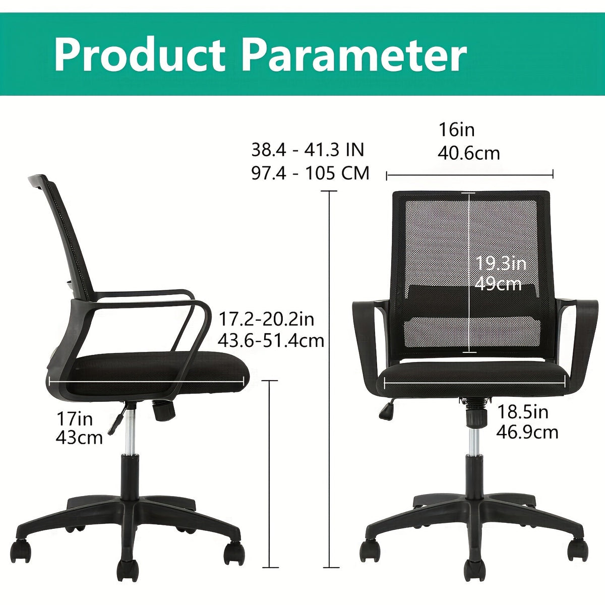 Mid-Back Mesh Ergonomic Office Chair 360° Swivel 5-Wheel Base Lumbar Support Computer Desk Chair for Home Office - 250 LBS Capacity in Black Grey Blue White Pink