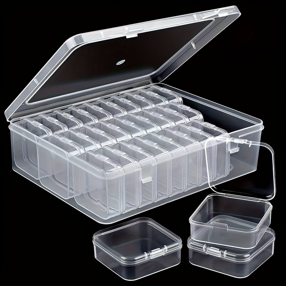 Bead Organizer Kit 30pcs Transparent Plastic Storage Boxes with Flip Lids for Jewelry Making, Beading, Craft Supplies, Small Parts & DIY Projects – Rectangular Stackable Containers