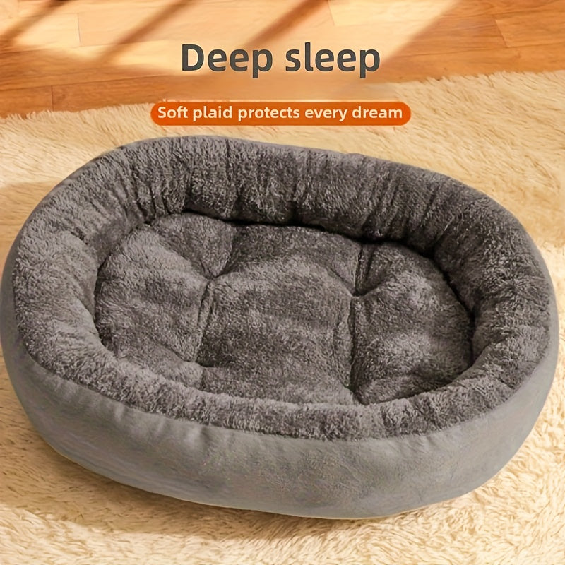 Oval Pet Bed for Cats and Small to Medium Dogs - Soft Warm Textured Polyester Cozy Nest Lounge, All-Season Comfortable Indoor Sleeping Cushion Bed for Kittens Puppies Chihuahua Dachshund Shih Tzu