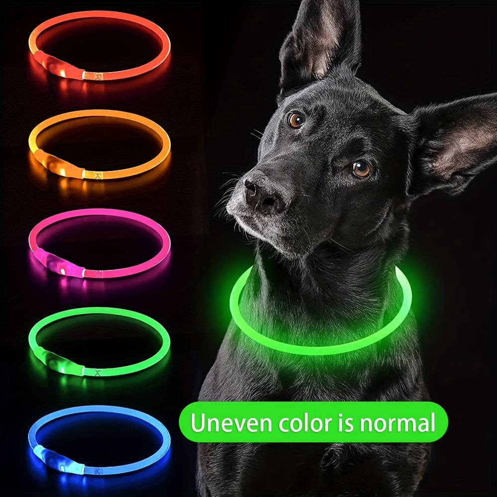 LED Dog Collar USB Rechargeable Glow in the Dark Light Up Dog Collar for Nighttime Walking Safety Collar for Small Medium Large Dogs – Waterproof Luminous PVC Night Glow Pet Collar with USB Charging