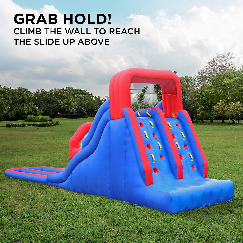 Inflatable Water Slide Park with Dual Racing Slides & Climbing Wall, Kids Backyard Water Park with Splash Pool, Puncture-Resistant Nylon, Holds Up to 350 lbs, Air Pump Included - Summer Outdoor Fun