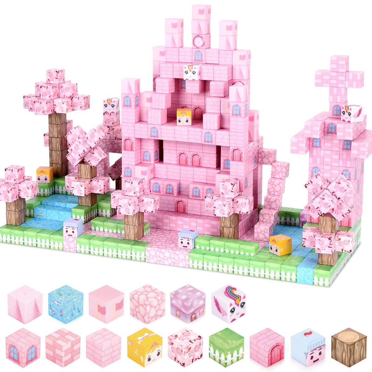 Magnetic Building Blocks 100 Pcs Sakura Snow Castle Kids STEM DIY Construction Toy Creative Educational Magnet Tiles for Children Ages 3+ Birthday Christmas Gift Set Boys Girls Toddlers