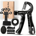 Grip Strength Trainer 5-Piece Set – Adjustable Hand Gripper 10-130 lbs with Smart Counter, Finger Exerciser, Finger Stretcher, Forearm Workout Ring & Hand Exercise Ball for Men Women Athletes