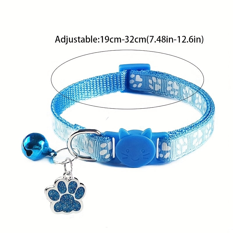 Customizable Engraved Pet ID Tag Collar with Bell – Paw Print Design Anti-Lost Adjustable Collar for Cats & Dogs – Personalized Name & Phone Number Dog Tag Collar, Stylish & Durable