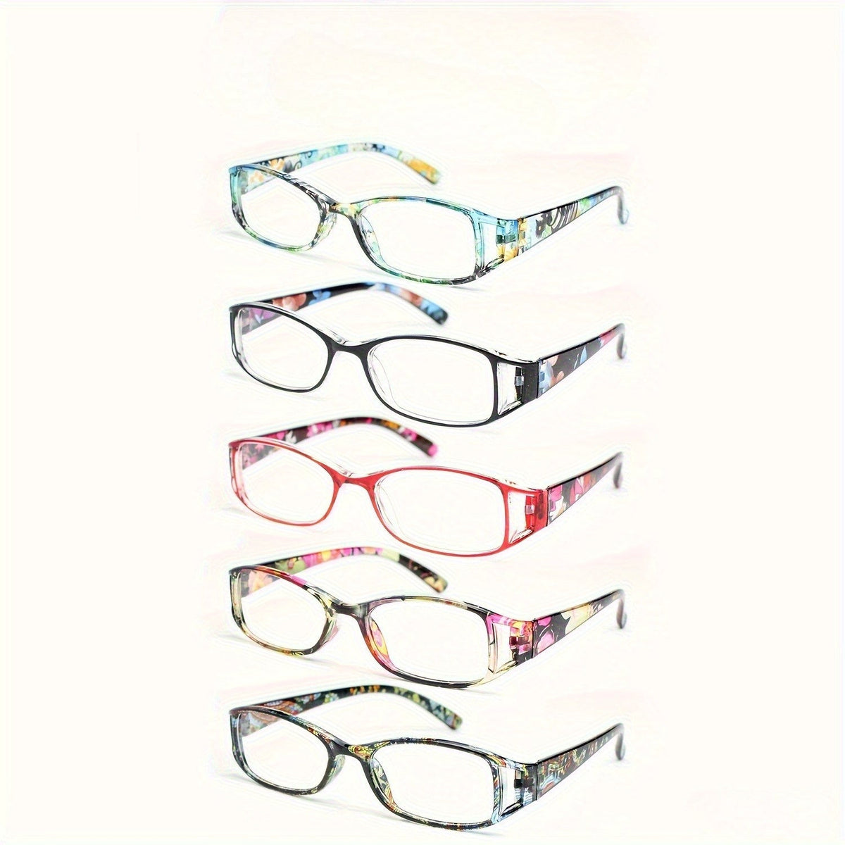 Women's Fashion Glasses 5 Pack – Small Frame Hollow Design, Trendy Graffiti Print, Lightweight Stylish Eyewear for Women & Teen Girls