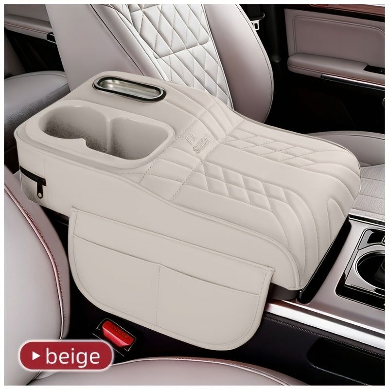 Car Center Console Armrest Pad Height Extender with Tissue Box and Cup Holder Storage Organizer Black Beige Orange Red Brown for Most Cars SUVs