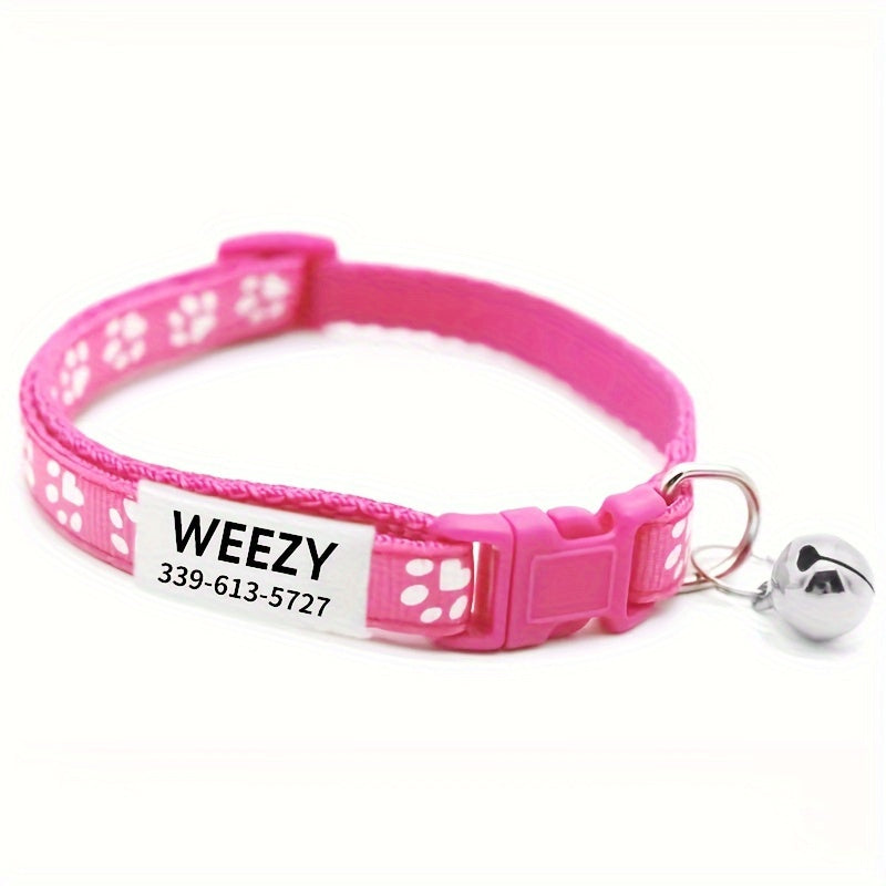 Personalized Adjustable Dog & Cat Collar with Paw Print Design - Colorful Customized Pet ID Tag Collar Stylish Safe Breakaway for Small Medium Large Pets Christmas Gift