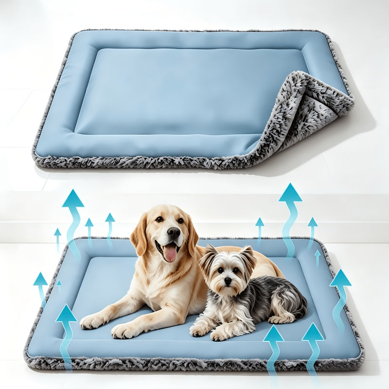 Dog Cooling Mat for Summer – Soft Polyester Pet Cooling Pad with Neck Support, Indoor Sleeping Floor Mat for Extra Small, Small & Medium Dogs & Cats, Heat Relief Bed