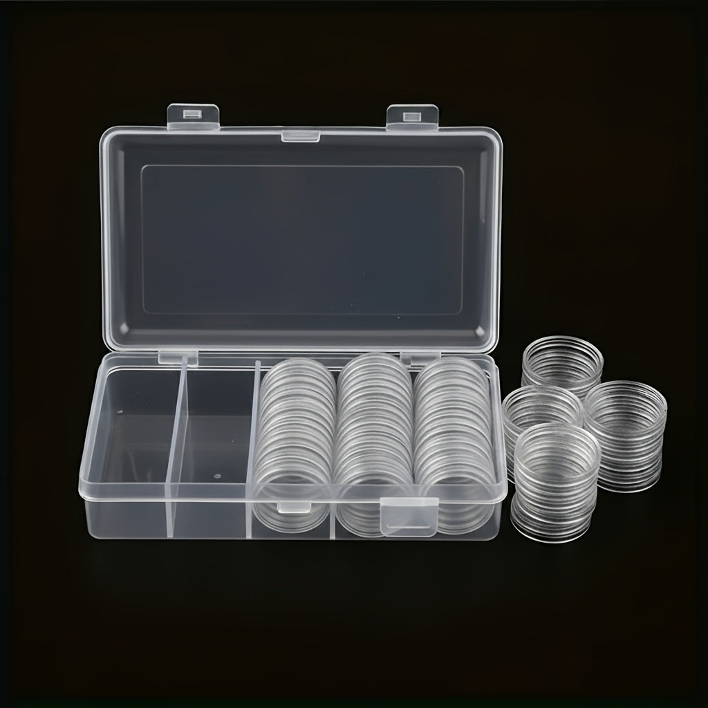 100 Pack Clear Coin Capsules Transparent Collection Storage Boxes with Secure Snap Lid – Multi-Compartment Organizer for Coins, Souvenirs, Small Collectibles & Hobby Items