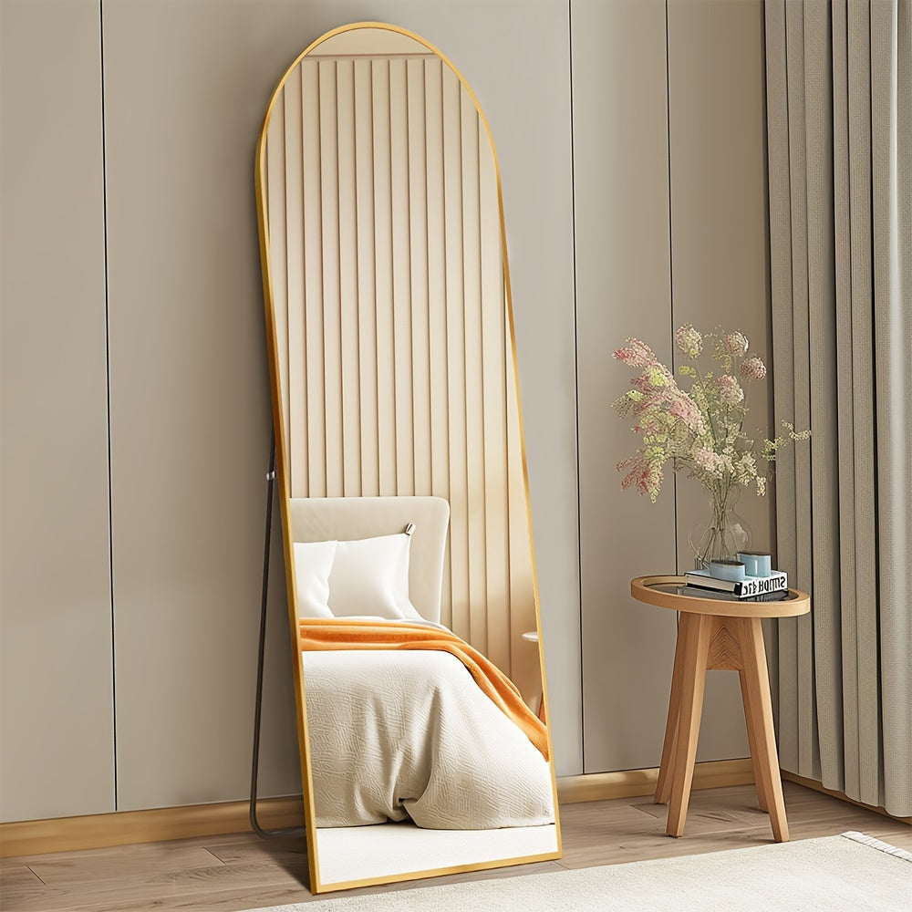 Full Length Floor Mirror with LED Lights - Arched & Rectangle Top, Aluminum Frame, 71" Standing Dressing Mirror for Bedroom & Living Room, Black Gold White, 5mm Tempered Glass