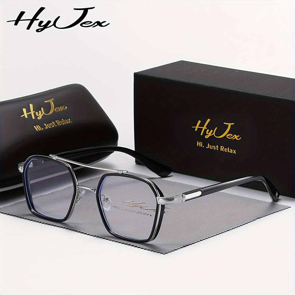 Blue Light Blocking Glasses with Double Beam Metal Frame – Trendy Anti Eye Strain Clear Lens Eyeglasses for Men & Women, Non-Prescription Computer & Screen Glasses