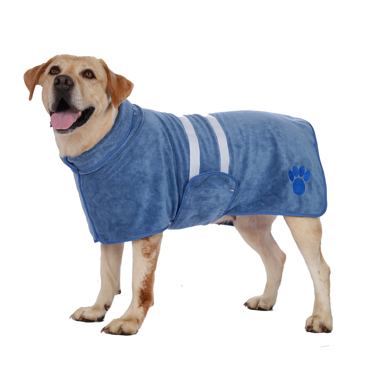 Quick-Dry Pet Bathrobe for Dogs & Cats – Absorbent Microfiber Towel Coat with Embroidered Detail, Hands-Free Drying Robe for Medium & Large Dogs After Bath, Swimming & Rain