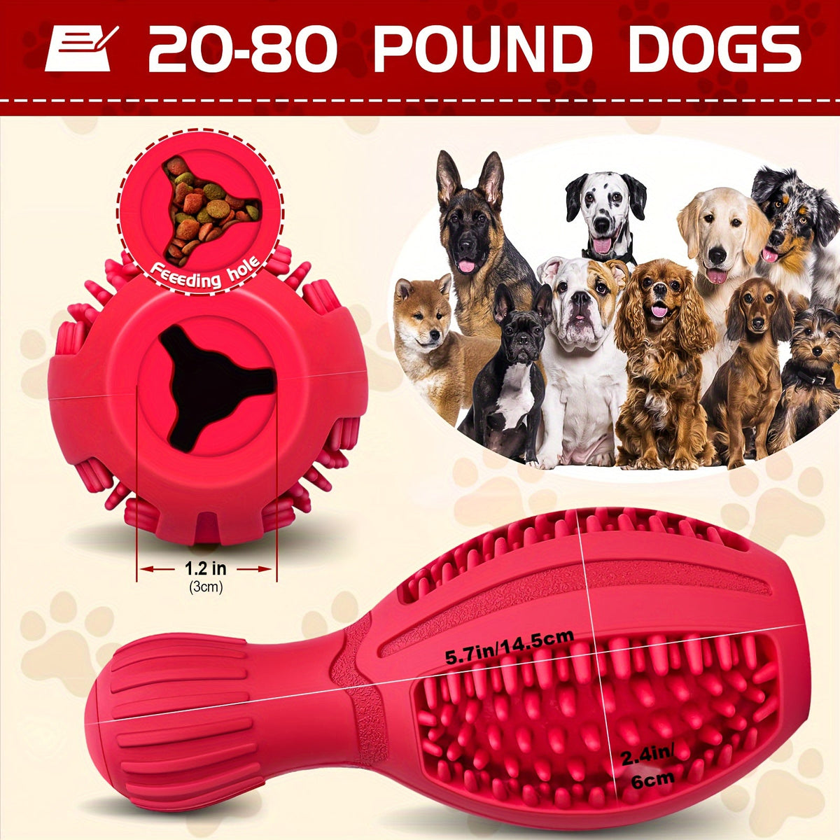 Interactive Dog Chew Toy with Slow Feeder & Food Dispenser - Durable Rubber Teeth Cleaning Puzzle Toy for Small Medium Large Breed Dogs, Squeaky Training Toy