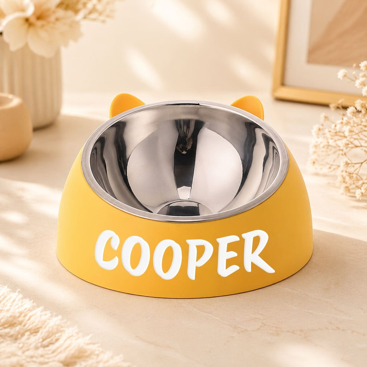 Personalized Stainless Steel Tilted Pet Bowl for Cats and Dogs Custom Name Ergonomic Neck Protection Food Water Bowl Great Gift for Pets Small Medium Large