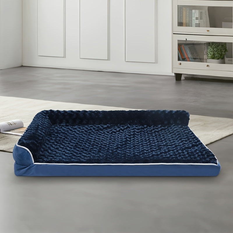 Large Dog Sofa Bed L-Shaped – Tri-Color Fabric Pet Sofa with Removable Cover & Non-Slip Base, Deep Sleep Orthopedic Couch Bed for Large & Medium Dogs