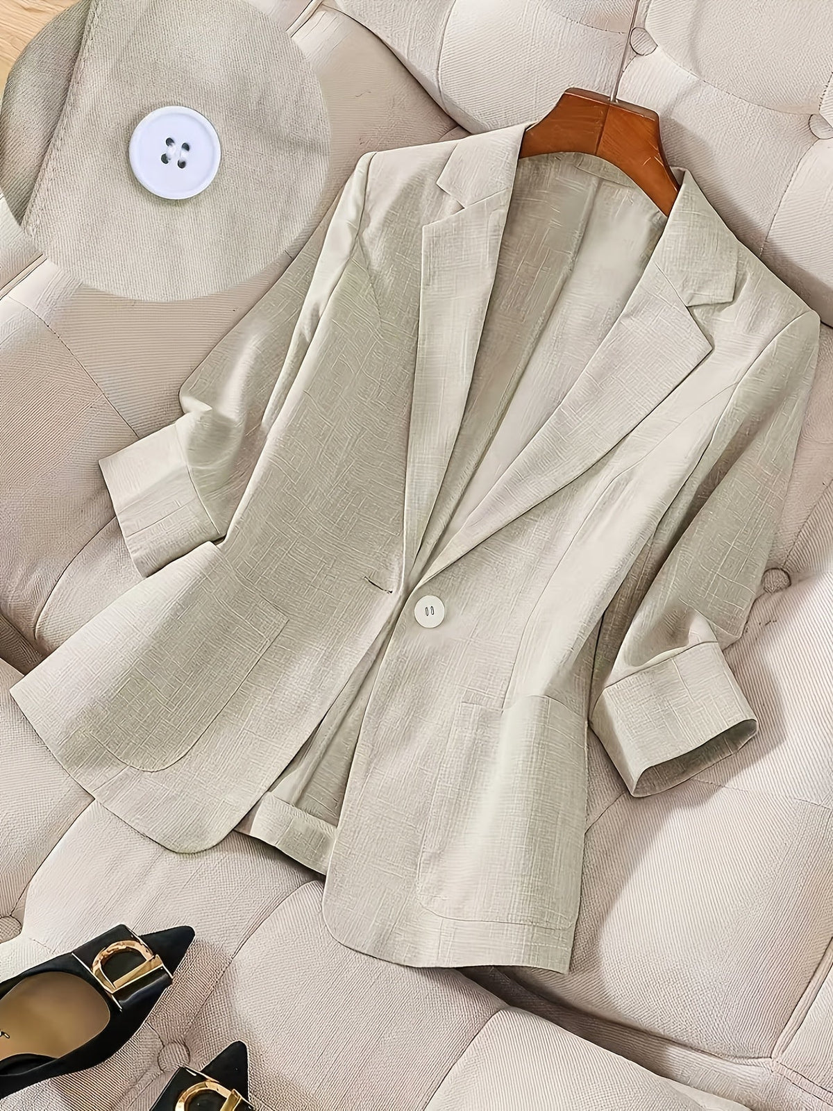 Women's Single Button Blazer Jacket 3/4 Sleeve Lightweight Suit Coat | Elegant Casual Outerwear for Spring Summer Fall | Office Work Business Professional Solid Color Blazer S M L XL XXL