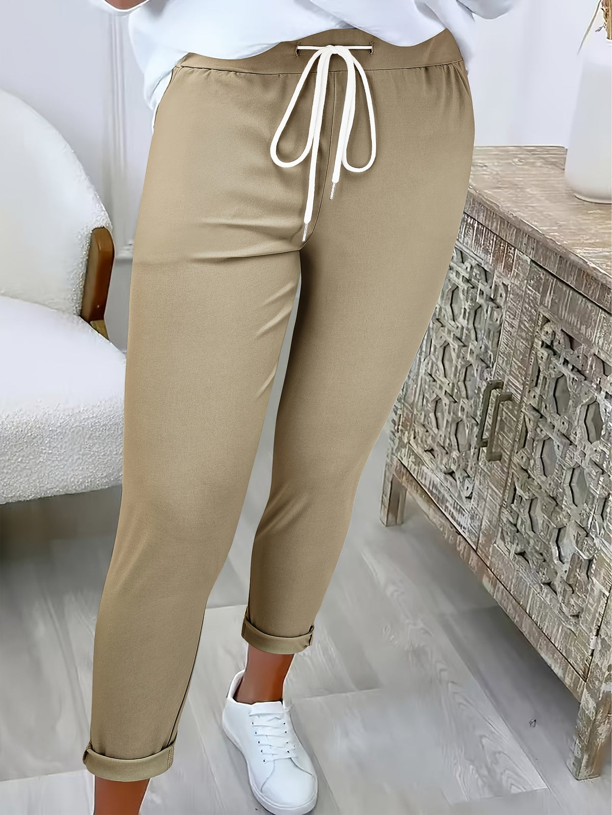 Women's Drawstring Casual Pants Elastic Waist Loose Fit Trousers Lightweight Stretch Soft Fabric Ladies Fashion Bottoms S-XXL Multiple Colors