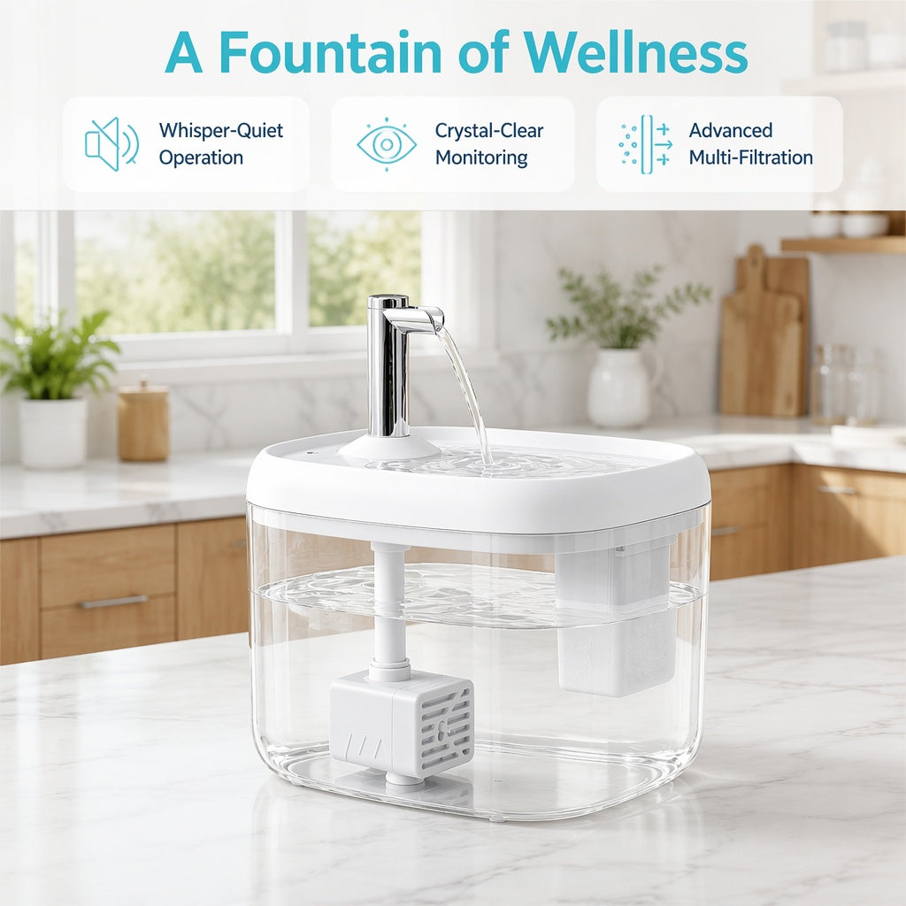 Faucet Fountain Pet Water Dispenser for Cats Dogs - Large Capacity Silent Automatic Circulation Cooling Water Fountain No Battery Required - Summer Pet Hydration Station Gray Yellow White