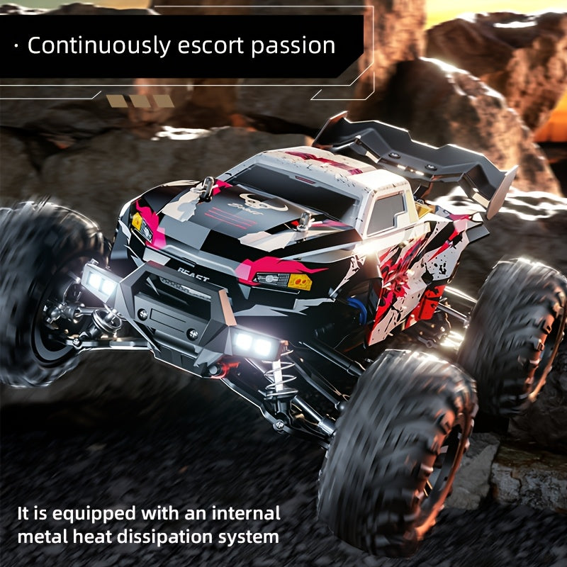 80KM/H 4WD RC Off-Road Truck - Full Proportional Control, Metal Gears & Differential, Independent Suspension, LED Lights, Wheelie Bar, All-Terrain Professional RC Car - Pink