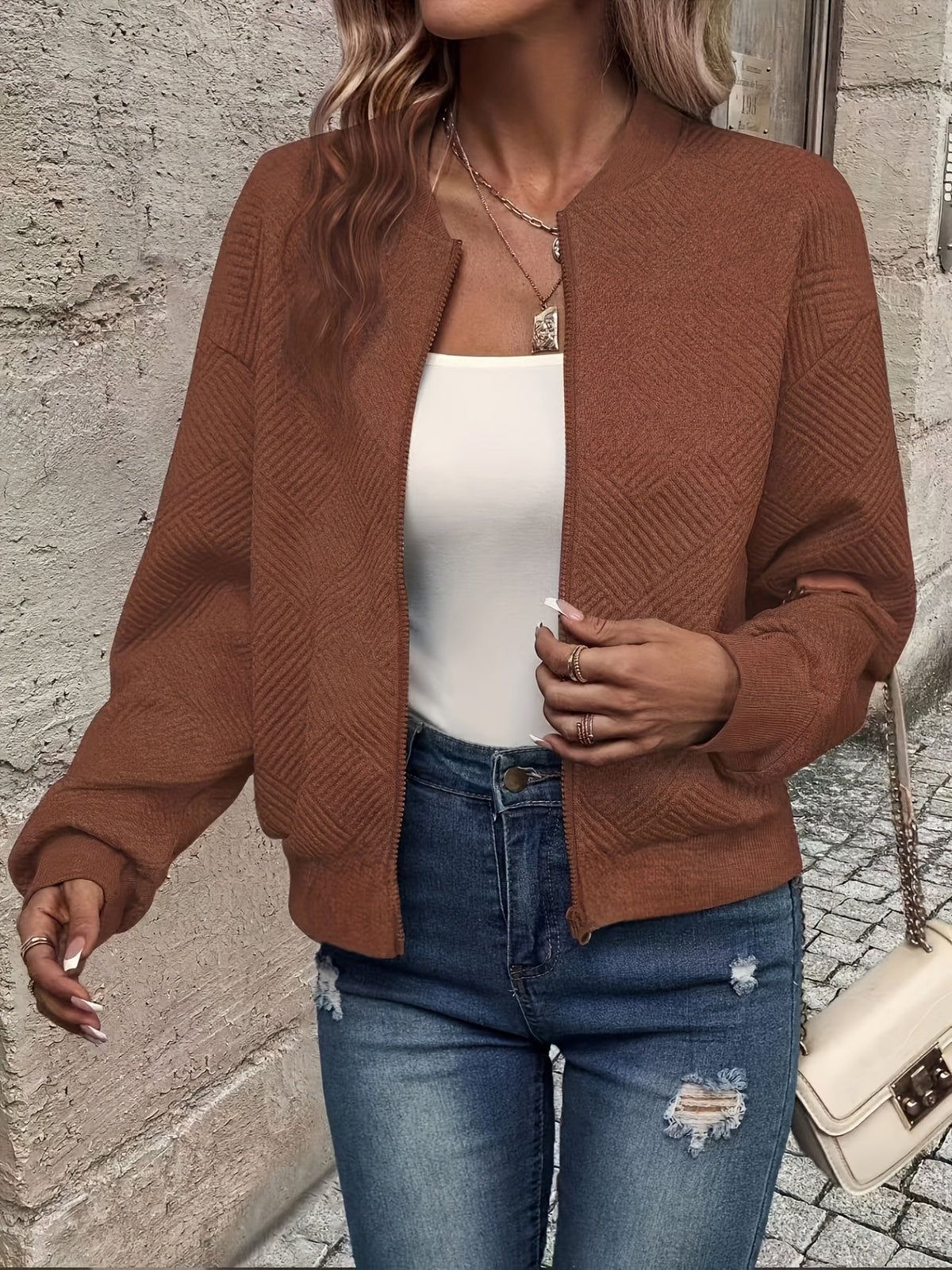 Women's Solid Color Zip-Up Cardigan Jacket – Casual Lightweight Zipper Front Sweater Coat for Fall Winter Everyday Layering