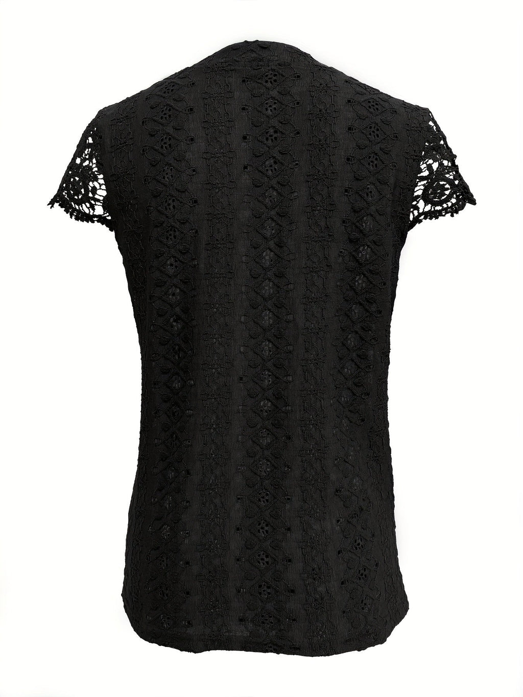 Women's Lace Trim V-Neck Button-Front T-Shirt Elegant Casual Short Sleeve Summer Top Lightweight Knit Regular Fit Machine Washable S M L XL XXL