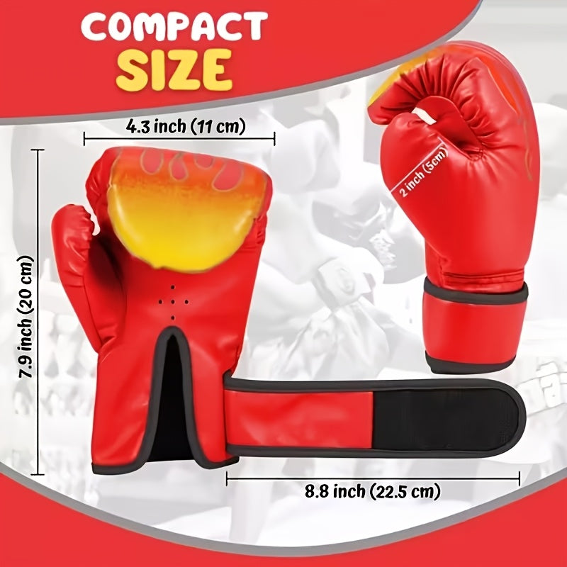 Kids Boxing Gloves for Boys & Girls – Flame Design Youth Training Gloves for Punching Bag, Kickboxing, MMA, Sparring & Thai Boxing, Beginner Junior Sports Gift (Flame Red / Flame Blue)