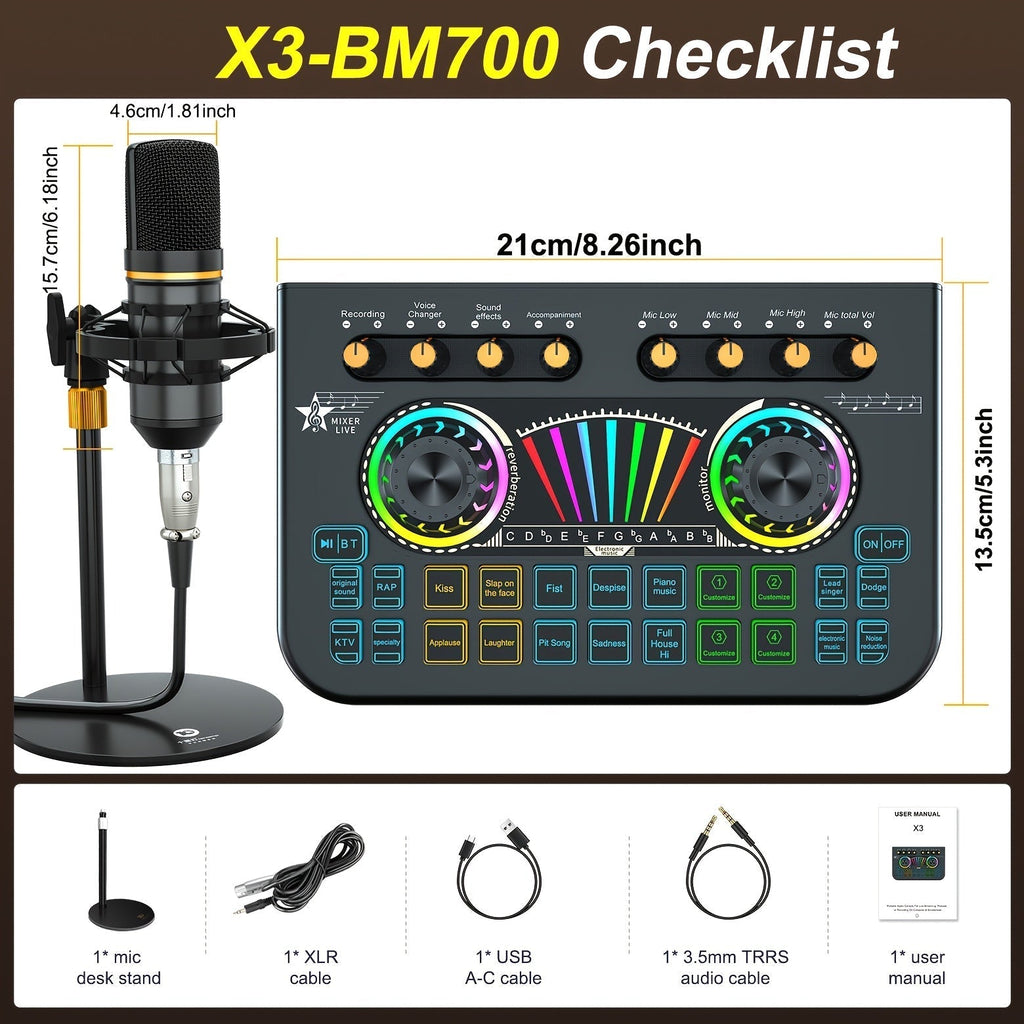 Microphone Mixer Bundle Kit for Podcast Recording Studio – Audio Mixer with Mic Stand, Sound Card, Streaming & Karaoke Setup for PC Phone Gaming