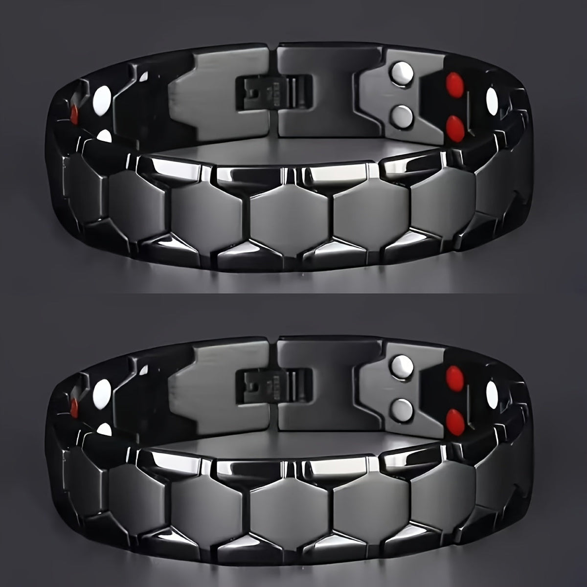 Men's Titanium Alloy Hexagonal Wide Bracelet 2pcs – Hypoallergenic Water-Resistant Removable Wristband with Snap Ring, Fashion Accessory Gift for Men in Black Silver Gold