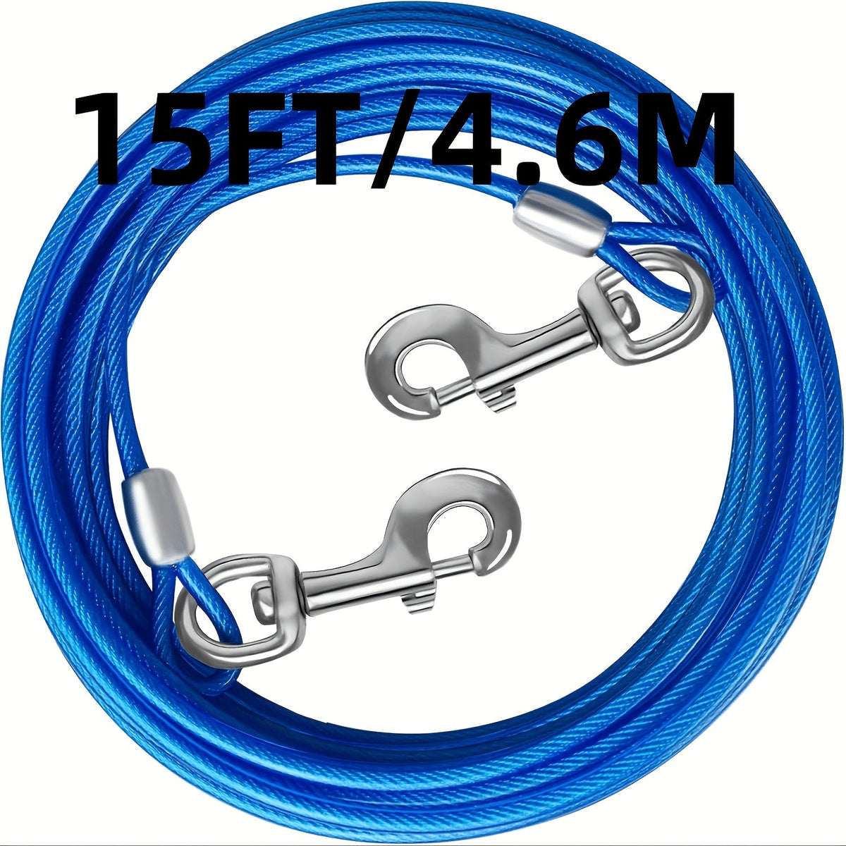 Dog Tie Out Cable for Yard – Heavy Duty Steel Wire Runner 10/15/20/30 FT with Durable Clips, Outside Dog Lead for Large Dogs Up to 165 lbs, Blue