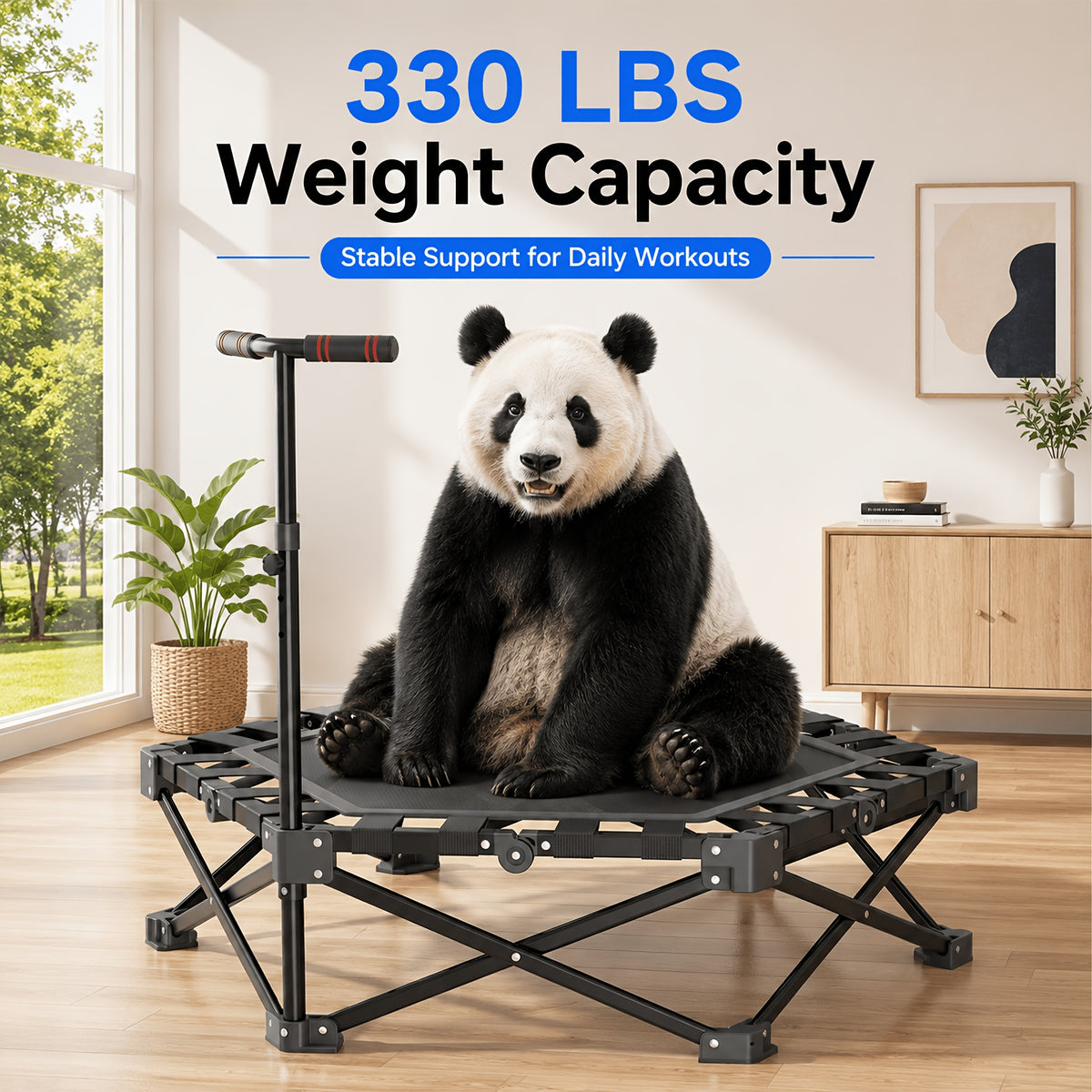 42-Inch Foldable Mini Rebounder Trampoline for Adults – Springless Fabric Strap System, 300 LB Capacity, Compact Indoor Fitness Bouncer for Home Gym, Cardio & Leisure Exercise, Space-Saving Design