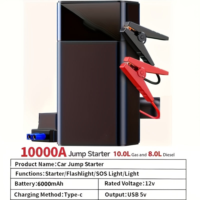 Portable Car Jump Starter Kit Multi-Function 12V Battery Booster with LED Flashlight SOS Rescue Light Air Pump for Cars Trucks Emergency Power Accessory