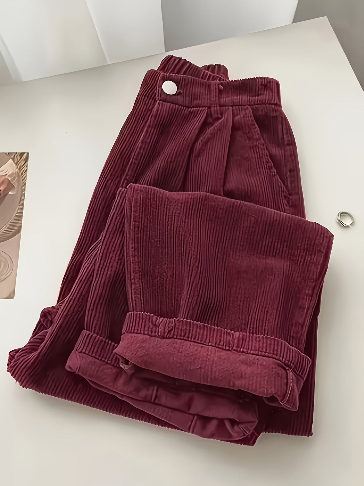 Women's Drapey Straight Casual Trousers - Lazy Style Wide Leg Pants for Women in Black Brown Burgundy Olive Navy Apricot Sizes S-XXL