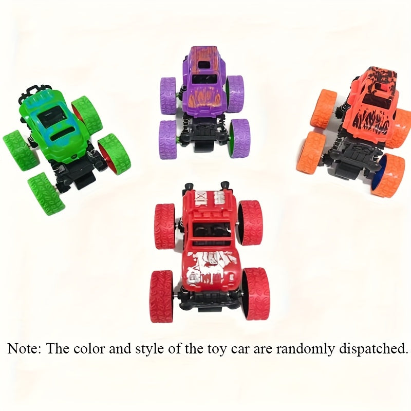 4pcs Friction-Powered Monster Trucks for Toddlers & Kids Ages 3+ - Push & Go Pull Back Inertia Cars with 360° Rotation, Double-Direction Drive, Durable Mini Vehicle Toy Set, Birthday Gift, Random Color