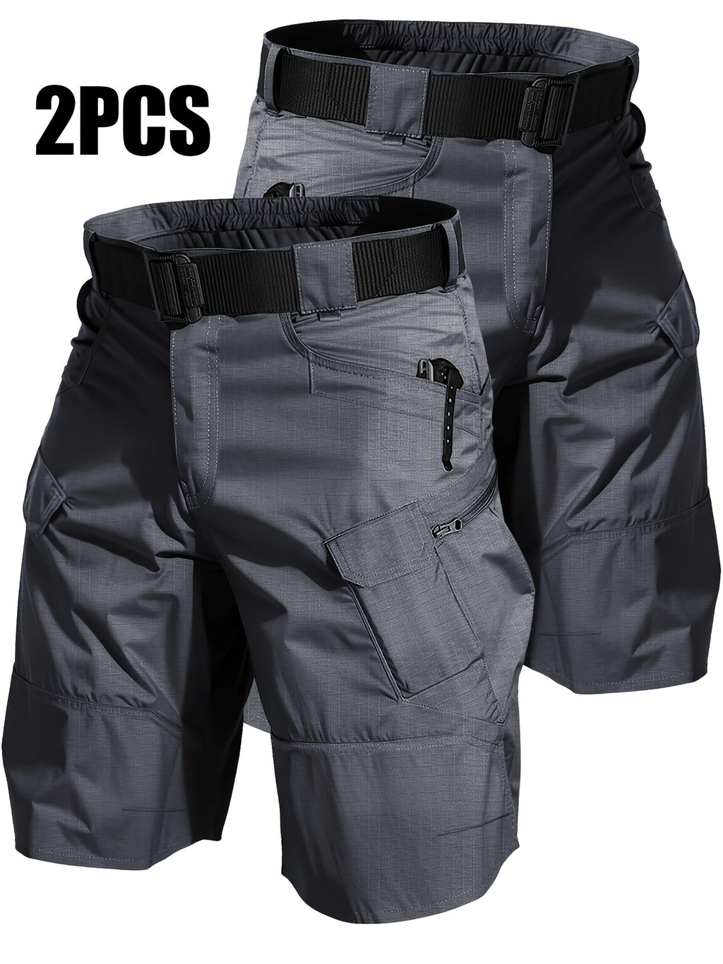 2-Pack Men's Cargo Shorts with Multi-Pocket - Durable Relaxed Fit Outdoor Hiking Camping Fishing Work Shorts, Tactical Utility Bottoms for Men Sizes S-XXXL, Black Gray Khaki Army Green