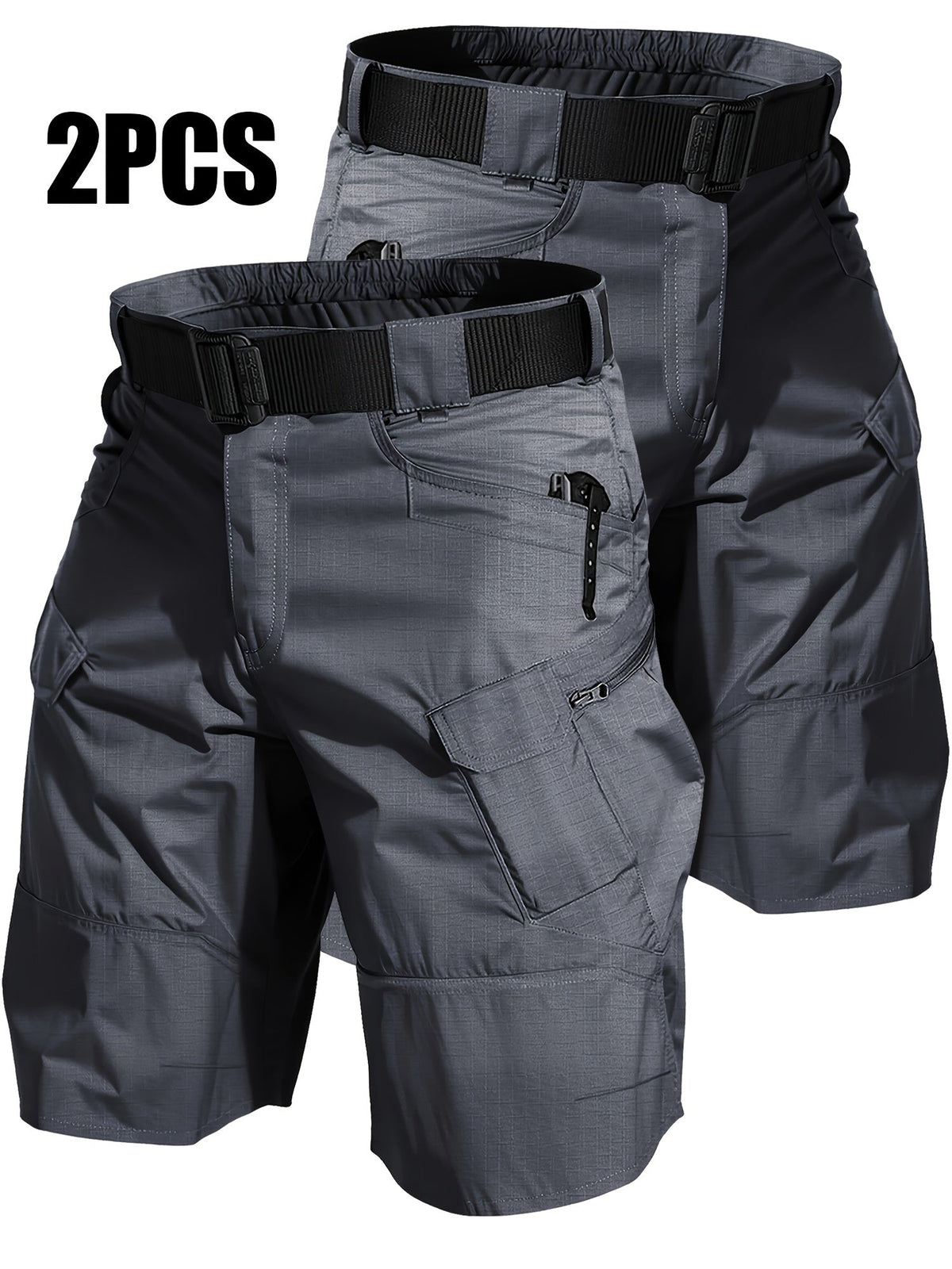 2-Pack Men's Cargo Shorts with Multi-Pocket - Durable Relaxed Fit Outdoor Hiking Camping Fishing Work Shorts, Tactical Utility Bottoms for Men Sizes S-XXXL, Black Gray Khaki Army Green