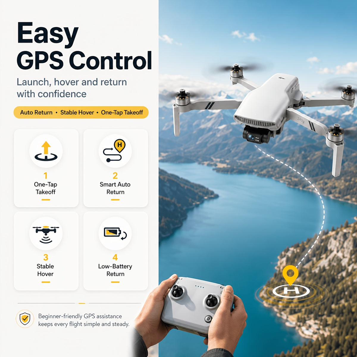 4K GPS Drone with Camera 3-Axis Gimbal 60-Min Flight – DEERC AeroVista Pro 249g Foldable RC Quadcopter, 10KM Transmission, AI Tracking, GPS Return, Level 5 Wind Resistance for Adults & Beginners