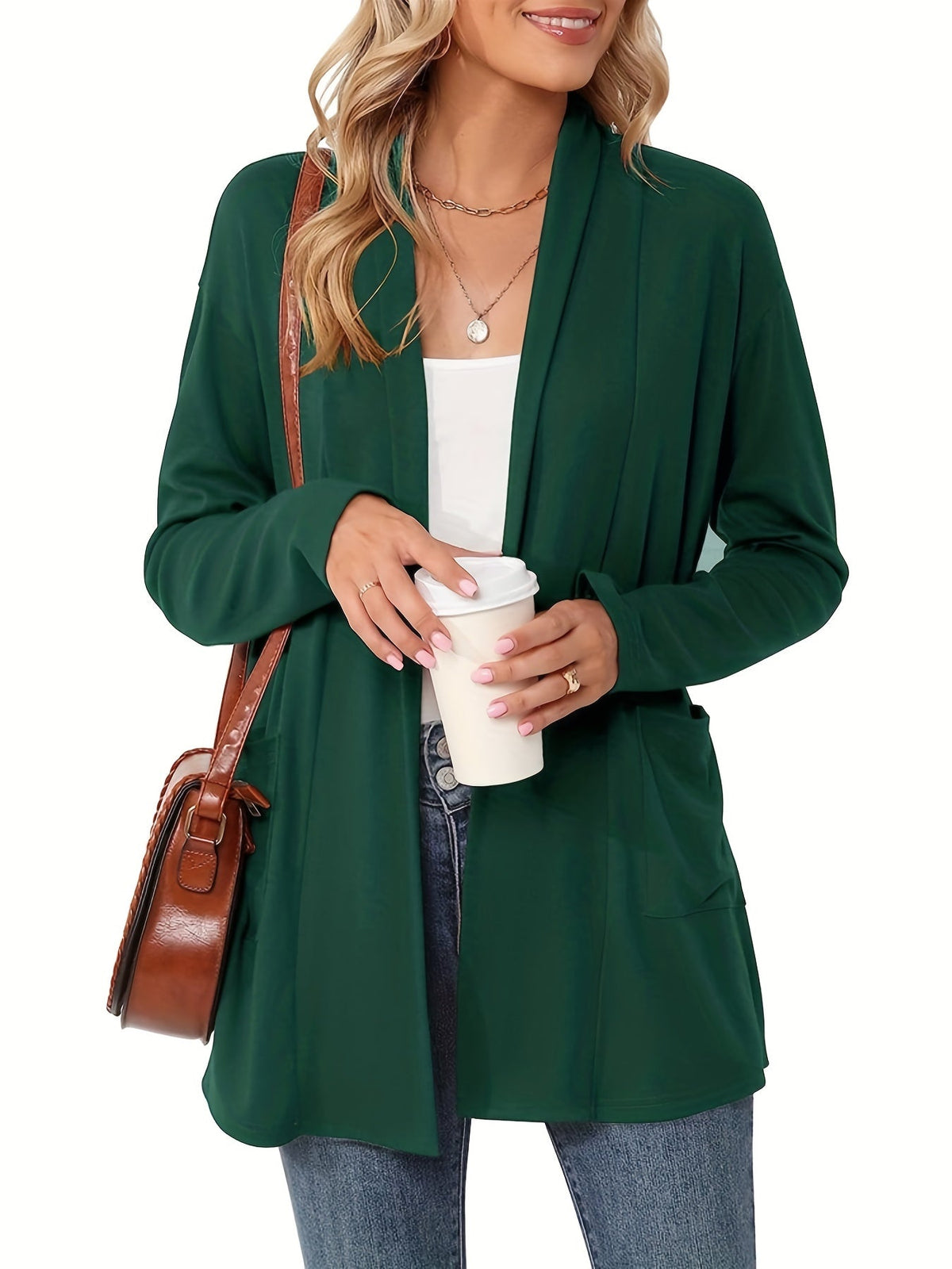 Women's Open Front Cardigan Sweater Long Sleeve with Pockets - Cozy Knit Oversized Drape Wrap Sweater for Fall Winter, Casual Loose Fit Outwear Top S-XXL Multiple Colors