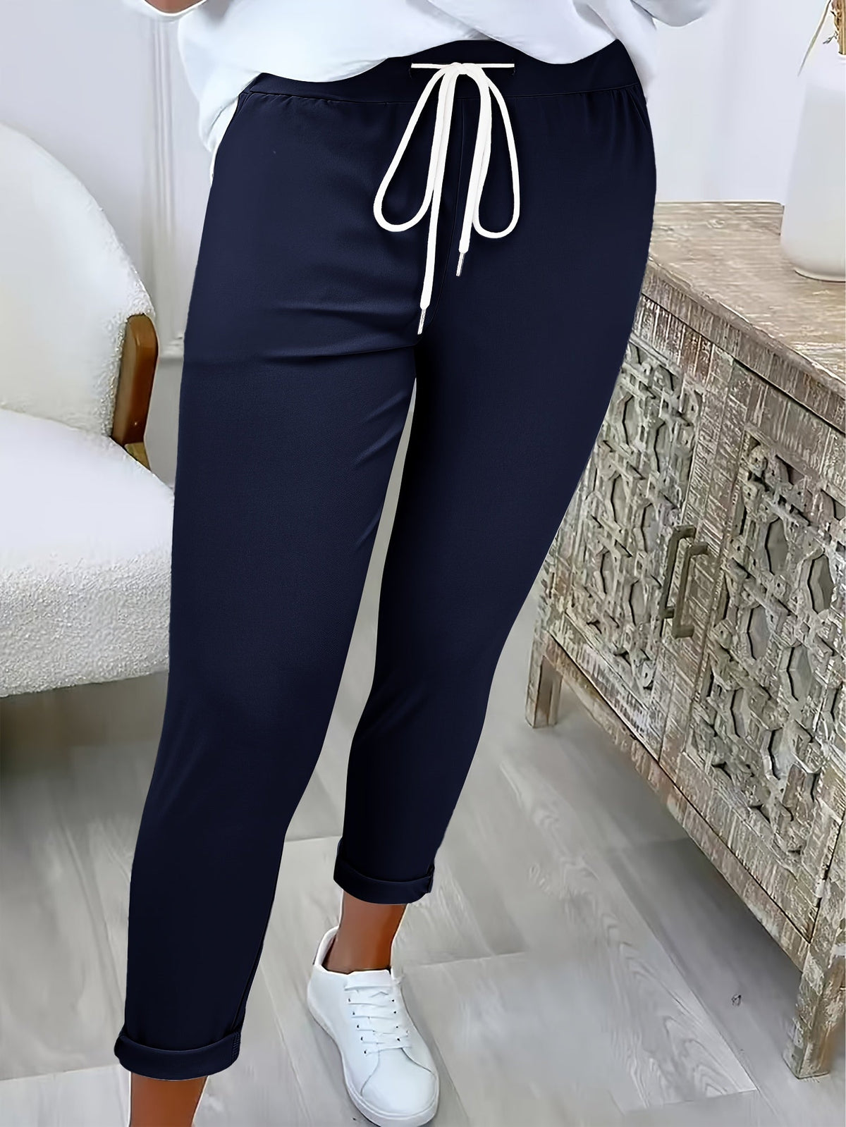 Women's Drawstring Casual Pants Elastic Waist Loose Fit Trousers Lightweight Stretch Soft Fabric Ladies Fashion Bottoms S-XXL Multiple Colors