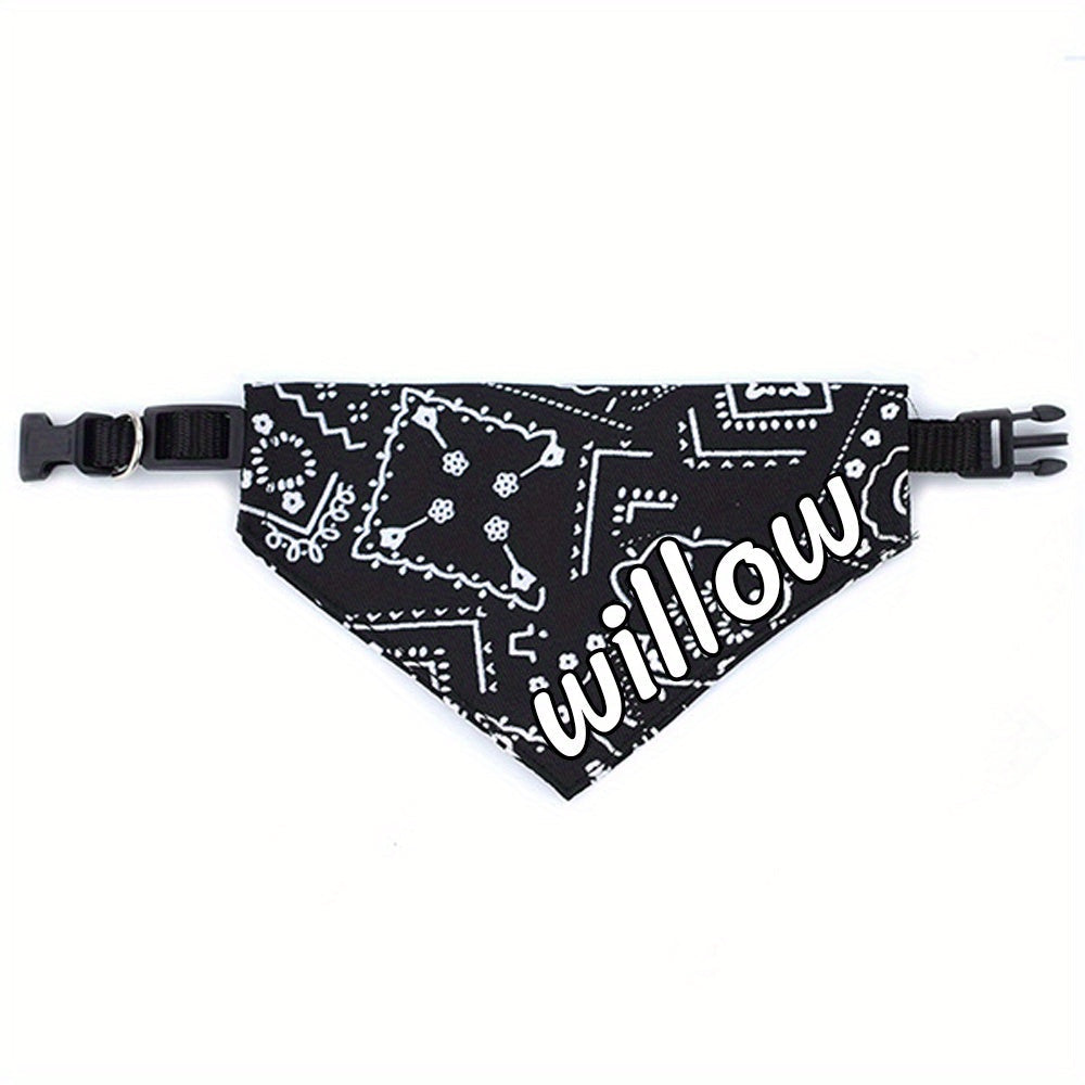 Personalized Dog Bandana Collar with Snap Closure - Adjustable Soft Polyester Pet Saliva Towel Necklace for Small Medium Large Dogs S M L 4 Colors Black Red Blue Pink Holiday Gift