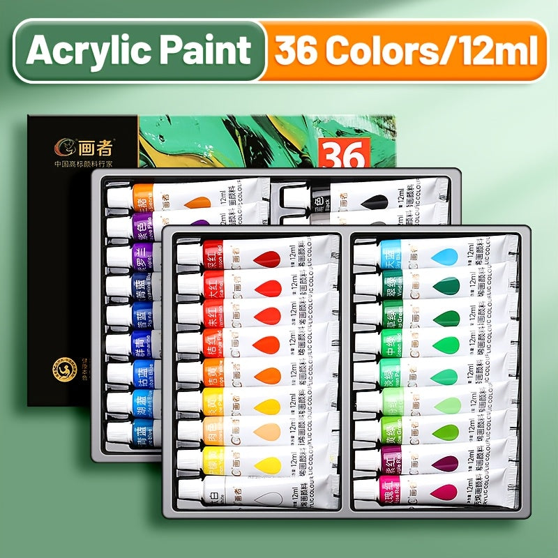 Acrylic Paint Set 12 18 24 or 36 Colors – Fade-Resistant Non-Toxic Tubes for Canvas Wood Rock Fabric Ceramics Clothing Wall Art – Beginner & Professional Artist Supplies