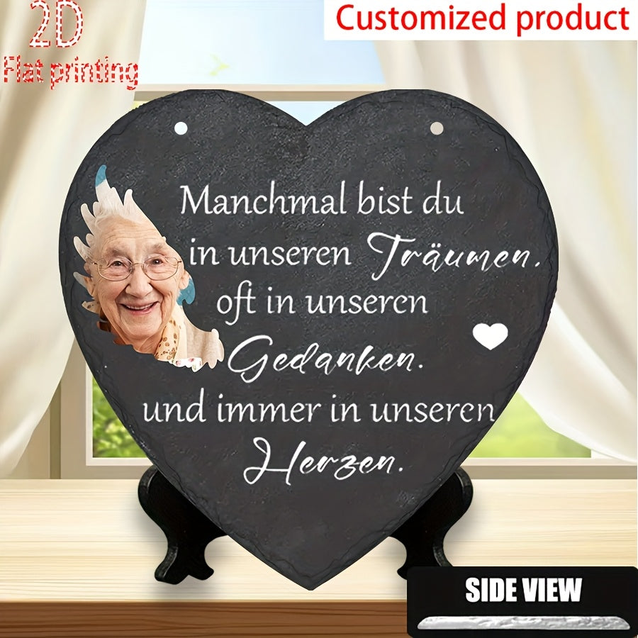 Memorial Plaque with Photo Frame - Bohemian Resin Heart Wall Art for Pet Loss & Sympathy Gifts, 6.3" Indoor Outdoor Garden Decor for Deceased Loved Ones, Windproof 2D Flat Design