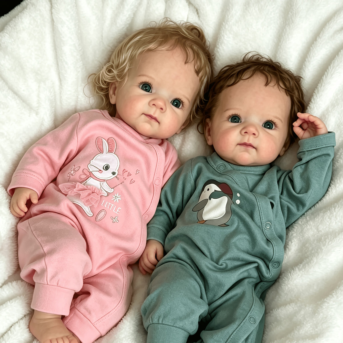 Lifelooking 18-Inch Reborn Baby Twins Set – Realistic Newborn Dolls with Soft Full Vinyl Body, Implanted Curly Hair, Pacifiers, Diapers & Birth Certificates, Role Play Gift for Kids Ages 3+