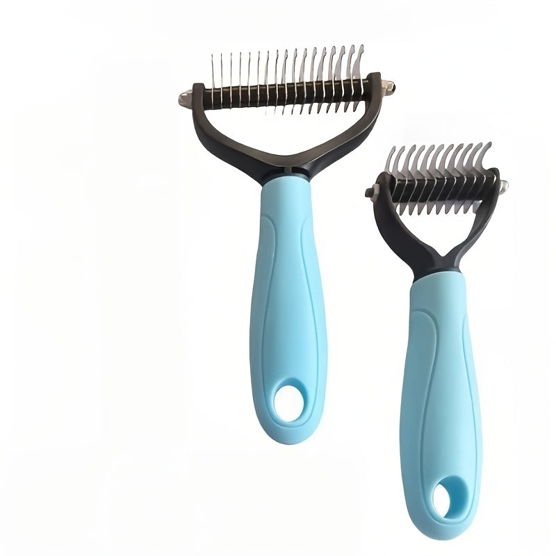 2-Pack Stainless Steel Pet Dematting Comb – Double-Sided Pin Grooming Tool for Cats & Dogs, High-Efficiency Detangler Brush Removes Knots, Tangles & Loose Hair