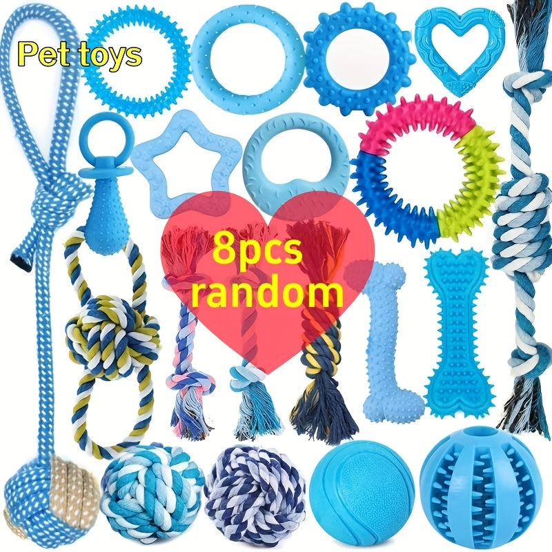 8-Piece Dog Toy Set for Small & Medium Dogs – Cute Breed Design Assorted Interactive Toys, Bright Colors, Squeaky & Chew Toys for Teething, Training & Bonding Play, Random Styles & Colors