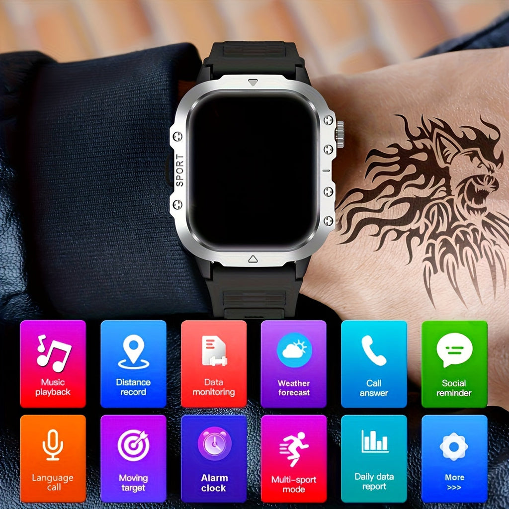 Outdoor Smart Watch with Built-In LED Flashlight, 2.01" Large HD Screen Rugged Fitness Tracker with Sports Modes & Message Reminders for Android & iPhone