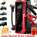 Jump Starter with Digital Tire Inflator 5000A/10000A Peak, Multi-Function Car Jump Box with Smart Battery Clamps LED Flashlight Power Bank, Emergency Kit for Car RV Motorcycle