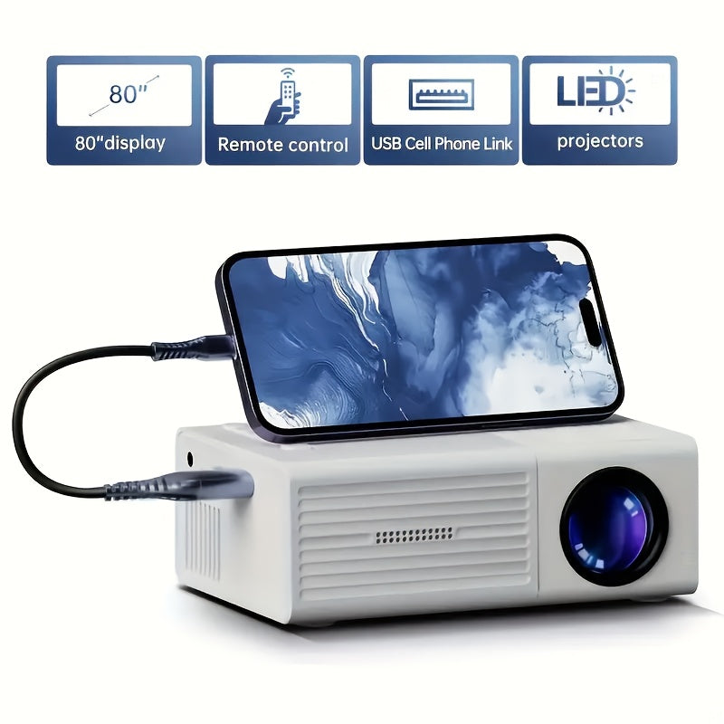 Portable Projector 1080P Supported 1280x720 Native Resolution with Remote Control USB Compatible with Smartphones Tablets Laptops TV Sticks Big Screen Home Theater