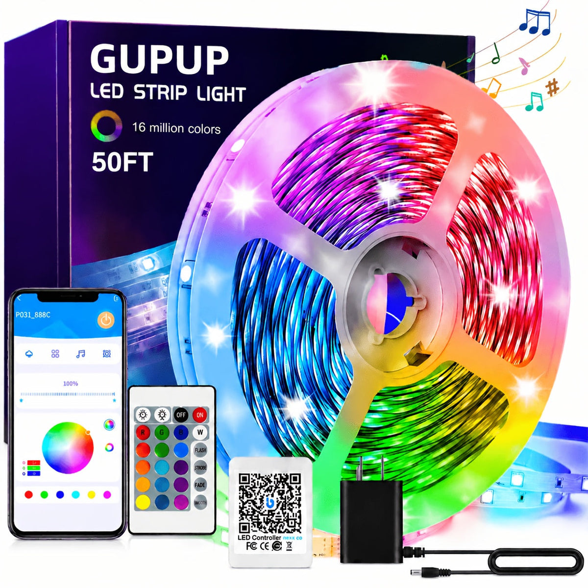 RGB LED Strip Lights App Remote Control Music Sync Dimmable Color Changing Timing – Smart LED Lights for Bedroom Living Room Game Room Decor 16.4FT to 200FT